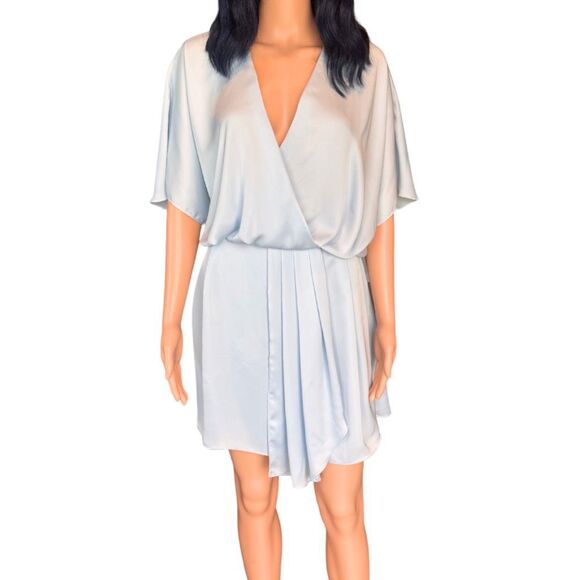 Ramy Brook Lillie Mini Dress Large Blue Silky Pleated Cocktail Party Wedding - Picture 4 of 7